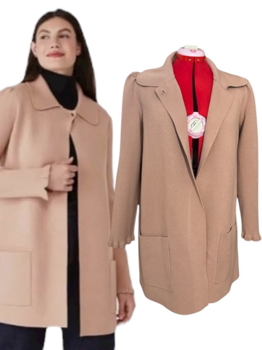 Kate Spade New York Ruffle Long Knit Sweater Blazer Longline Coatigan Size Large